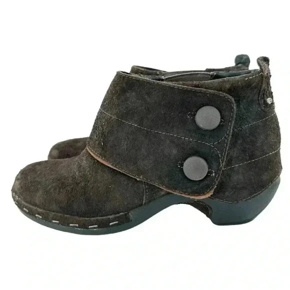 Merrell Luxe button ankle bootie 10 41 espresso brown suede stapled clog boot - Picture 4 of 13